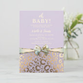 Lavendel Gold Cream Glam Leopard Print Baby shower Kaart (Staand voorkant)