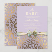 Lavendel Gold Cream Glam Leopard Print Baby shower Kaart (Voorkant / Achterkant)