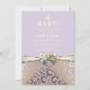 Lavendel Gold Cream Glam Leopard Print Baby shower Kaart