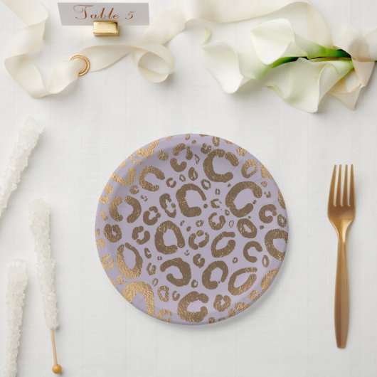 Lavendel Gold Cream Glam Leopard Print Baby shower Papieren Bordje (Huwelijk)