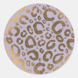 Lavendel Gold Cream Glam Leopard Print Baby shower Ronde Sticker