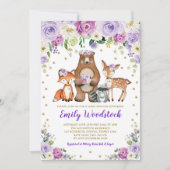 Lavendel Gold Floral Woodland Animals Baby shower Kaart (Voorkant)