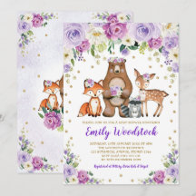 Lavendel Gold Floral Woodland Animals Baby shower