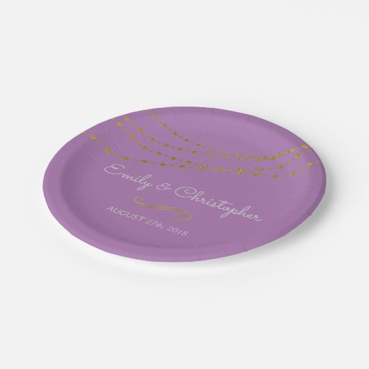 Lavendel & Gold Folie String Lights Borden Papieren Bordje (Gekanteld)