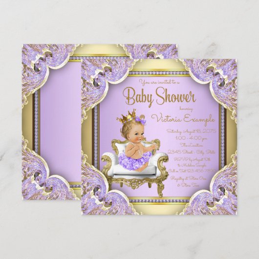 Lavendel Gold Princess Baby Shower Uitnodigingen (Voorkant / Achterkant)
