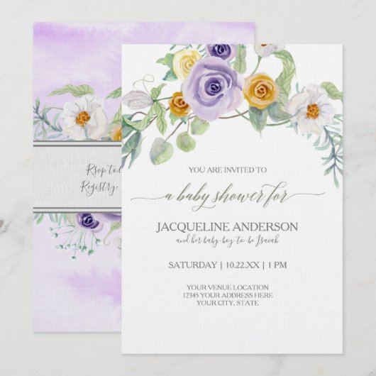 Lavendel Golden Amber Roos Bloemen Baby shower Mei Kaart (Voorkant / Achterkant)