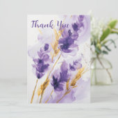 Lavendel Golden Waterverf Bloemen Dank u kaart (Staand voorkant)