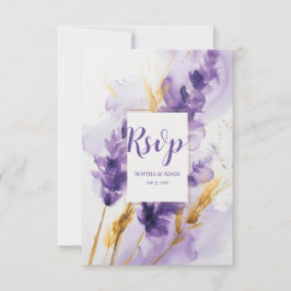 Lavendel Golden Waterverf Floral RSVP-kaart Bedankkaart