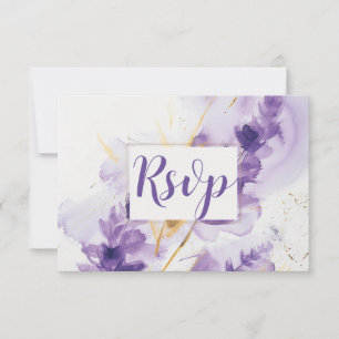 Lavendel Golden Waterverf Floral RSVP-kaart Bedankkaart