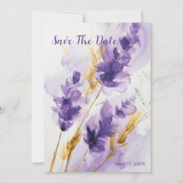 Lavendel Golden Waterverf Floral Save The Date Kaart