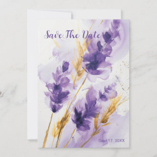 Lavendel Golden Waterverf Floral Save The Date Kaart