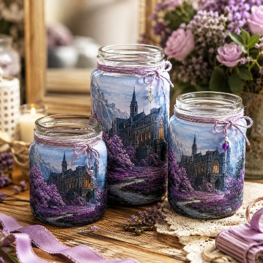 Lavendel Gotische Kasteel Berg Landschap Decoupage Tissuepapier