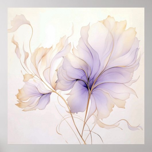Lavendel & Goud Abstract Waterverf Bloem Poster (Voorkant)
