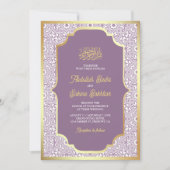 Lavendel Goud Arabesk Patroon Moslim Bruiloft Kaart (Voorkant)