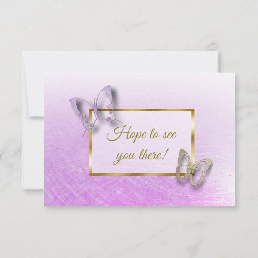 Lavendel Goud Gestreepte Vlinder Bruiloft RSVP kaa Kaartje (Achterkant)