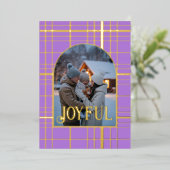 Lavendel & Goud Gingham Kerst Feest Foto Folie Feestdagenkaart (Staand Voorkant)