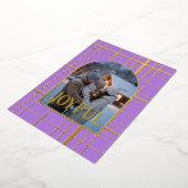 Lavendel & Goud Gingham Kerst Feest Foto Folie Feestdagenkaart (Gedraaid)