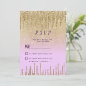 Lavendel goud glitter ombre druipt luxe RSVP Kaart (Staand voorkant)