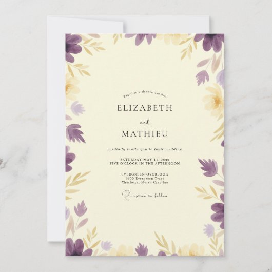 Lavendel Goud Loof Eucalyptus Bruiloft Kaart (Voorkant)