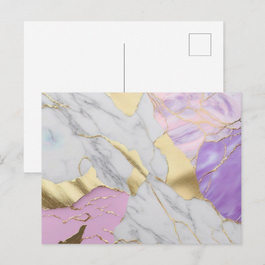 Lavendel & Goud Marmer Luxe Briefkaart (Voorkant / Achterkant)