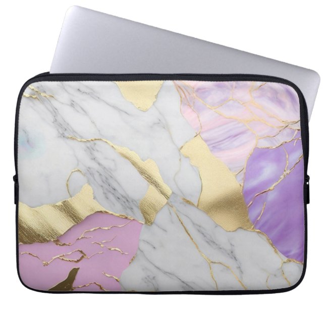 Lavendel & Goud Marmer Luxe Laptop Sleeve (Voorkant)