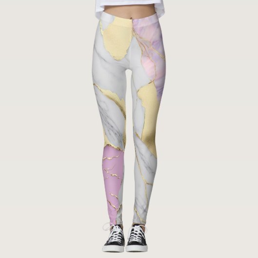 Lavendel & Goud Marmer Luxe Leggings (Voorkant)