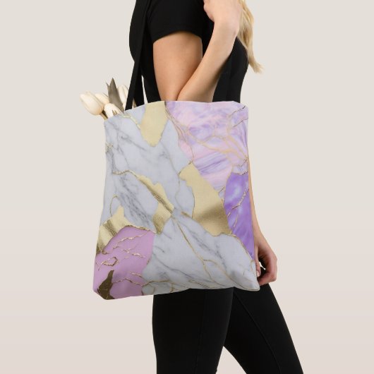 Lavendel & Goud Marmer Luxe Tote Bag (Dichtbij)