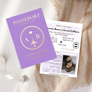 Lavendel & Goud Paspoort Huwelijksuitnodiging Folie Wenskaart