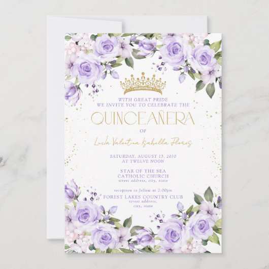 Lavendel Goud QR Quinceañera Mis Quince 15 Años Kaart (Voorkant)