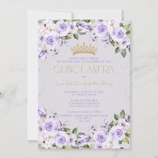 Lavendel Goud Quinceañera Mis Quince 15 Años Kaart (Voorkant)