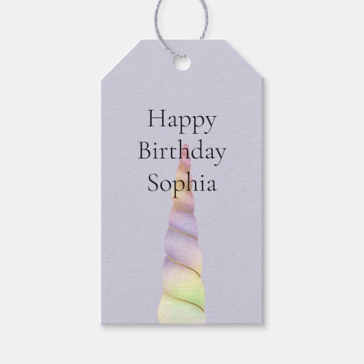 Lavendel Goud Roze Paarse Eenhoorn Verjaardag Cadeaulabel (Voorkant)
