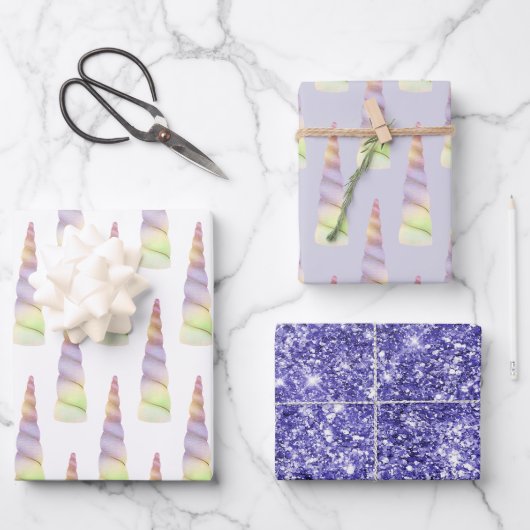 Lavendel Goud Roze Paarse Limoen Eenhoorn Verjaard Inpakpapier Vel (Voorkant)