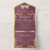 Lavendel, gouden bladeren, duiven en hart all in one uitnodiging (Binnen)