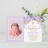 Lavendel Gouden Bloem / Meisje Doop Doop Doop Kaart (Staand voorkant)