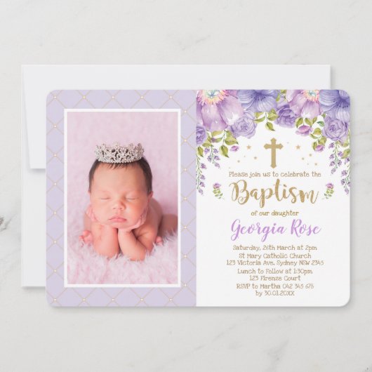 Lavendel Gouden Bloem / Meisje Doop Doop Doop Kaart (Voorkant)