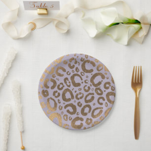 Lavendel Gouden Crème Glam Luipaardprint Baby Show Papieren Bordje