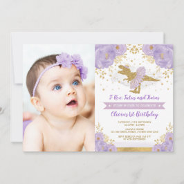 Lavendel Gouden Dinosaurus T Rex Meisje Verjaardag Kaart