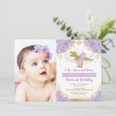 Lavendel Gouden Dinosaurus T Rex Meisje Verjaardag Kaart (Staand voorkant)