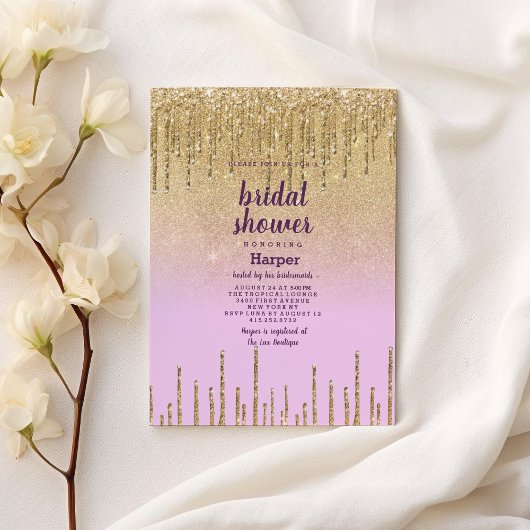 Lavendel gouden glitter ombre drip Vrijgezellenfee Kaart