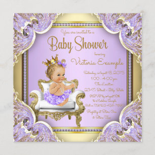 Lavendel Gouden Prinses Baby Shower Uitnodigingen