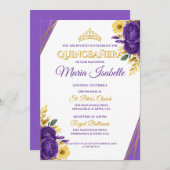 Lavendel & Gouden Quinceañera Uitnodiging (Voorkant / Achterkant)