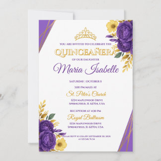 Lavendel & Gouden Quinceañera Uitnodiging