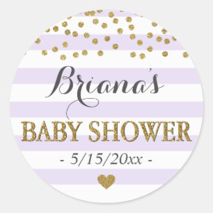 Lavendel Gouden Streep Confetti Baby Meisje Douche Ronde Sticker