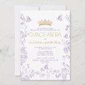 Lavendel Gouden Vlinder QR Quinceañera Quince Años Kaart