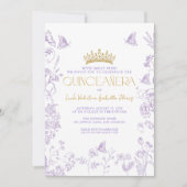 Lavendel Gouden Vlinder Quinceañera Quince Años Kaart (Voorkant)