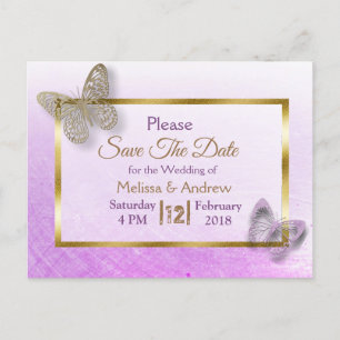 Lavendel & Gouden Vlinder Save the Date Briefkaart