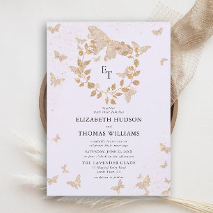 Lavendel Gouden Vlinders Eucalyptus Crest Trouwkaa Kaart