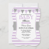 Lavendel Grey Stripes Baby shower Uitnodiging (Voorkant)