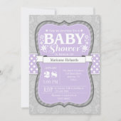 Lavendel Grijs Bloemen Baby shower Uitnodiging (Voorkant)