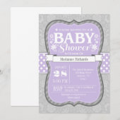 Lavendel Grijs Bloemen Baby shower Uitnodiging (Voorkant / Achterkant)